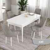 Canisa Concept Eta Serisi 80 x 132 cm Açılabilir Mdf Mutfak Masa Takımı Beyaz Masa 4 Sandalye - Gri