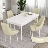 Canisa Concept Eta Serisi 80 x 132 cm Açılabilir Mdf Mutfak Masa Takımı Beyaz Masa 4 Sandalye - Krem