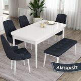 Canisa Concept Eta Serisi 80 x 132 cm Açılabilir Mdf Mutfak Masa Takımı Beyaz Masa 4 Sandalye ve 1 Bench - 80x132 - Antrasit