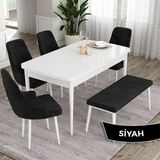 Canisa Concept Eta Serisi 80 x 132 cm Açılabilir Mdf Mutfak Masa Takımı Beyaz Masa 4 Sandalye ve 1 Bench - 80x132 - Siyah