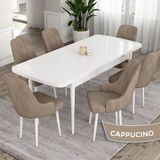 Canisa Concept Eta Serisi 80 x 132 cm Açılabilir Mdf Mutfak Masa Takımı Beyaz Masa 6 Sandalye - 80x132 - Cappucino