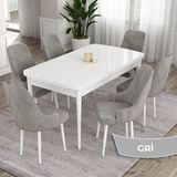 Canisa Concept Eta Serisi 80 x 132 cm Açılabilir Mdf Mutfak Masa Takımı Beyaz Masa 6 Sandalye - 80x132 - Gri