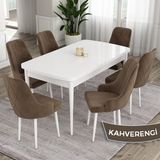 Canisa Concept Eta Serisi 80 x 132 cm Açılabilir Mdf Mutfak Masa Takımı Beyaz Masa 6 Sandalye - 80x132 - Kahverengi