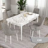 Canisa Concept Eta Serisi 80 x 132 cm Açılabilir Mdf Mutfak Masa Takımı Beyaz Mermer Desen Masa 4 Sandalye - 80x132 - Gri
