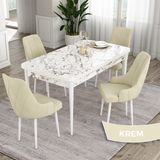 Canisa Concept Eta Serisi 80 x 132 cm Açılabilir Mdf Mutfak Masa Takımı Beyaz Mermer Desen Masa 4 Sandalye - 80x132 - Krem