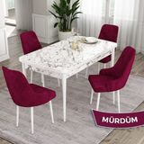Canisa Concept Eta Serisi 80 x 132 cm Açılabilir Mdf Mutfak Masa Takımı Beyaz Mermer Desen Masa 4 Sandalye - 80x132 - Mürdüm