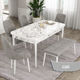 Canisa Concept Eta Serisi 80 x 132 cm Açılabilir Mdf Mutfak Masa Takımı Beyaz Mermer Desen Masa 4 Sandalye ve 1 Bench - 80x132 - Gri