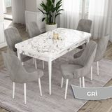 Canisa Concept Eta Serisi 80 x 132 cm Açılabilir Mdf Mutfak Masa Takımı Beyaz Mermer Desen Masa 6 Sandalye - Gri