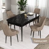 Canisa Concept Eta Serisi 80 x 132 cm Açılabilir Mdf Mutfak Masa Takımısiyah Mermer Desen Masa 4 Sandalye - 80x132 - Cappucino