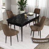 Canisa Concept Eta Serisi 80 x 132 cm Açılabilir Mdf Mutfak Masa Takımısiyah Mermer Desen Masa 4 Sandalye - 80x132 - Kahverengi