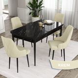 Canisa Concept Eta Serisi 80 x 132 cm Açılabilir Mdf Mutfak Masa Takımısiyah Mermer Desen Masa 4 Sandalye - 80x132 - Krem