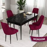 Canisa Concept Eta Serisi 80 x 132 cm Açılabilir Mdf Mutfak Masa Takımısiyah Mermer Desen Masa 4 Sandalye - 80x132 - Mürdüm