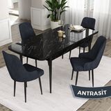Canisa Concept Eta Serisi 80 x 132 cm Açılabilir Mdf Mutfak Masa Takımısiyah Mermer Desen Masa 4 Sandalye - Antrasit