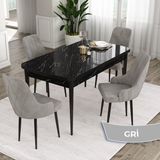 Canisa Concept Eta Serisi 80 x 132 cm Açılabilir Mdf Mutfak Masa Takımısiyah Mermer Desen Masa 4 Sandalye - Gri