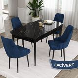 Canisa Concept Eta Serisi 80 x 132 cm Açılabilir Mdf Mutfak Masa Takımısiyah Mermer Desen Masa 4 Sandalye - Lacivert