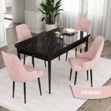 Canisa Concept Eta Serisi 80 x 132 cm Açılabilir Mdf Mutfak Masa Takımısiyah Mermer Desen Masa 4 Sandalye - Pembe