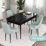 Canisa Concept Eta Serisi 80 x 132 cm Açılabilir Mdf Mutfak Masa Takımısiyah Mermer Desen Masa 4 Sandalye - Su Yeşili