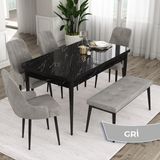 Canisa Concept Eta Serisi 80 x 132 cm Açılabilir Mdf Mutfak Masa Takımısiyah Mermer Desen Masa 4 Sandalye ve 1 Bench - 80x132 - Gri