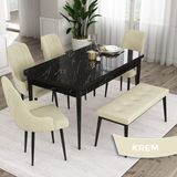 Canisa Concept Eta Serisi 80 x 132 cm Açılabilir Mdf Mutfak Masa Takımısiyah Mermer Desen Masa 4 Sandalye ve 1 Bench - 80x132 - Krem