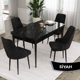 Canisa Concept Eta Serisi 80 x 132 cm Açılabilir Mdf Mutfak Masa Takımısiyah Mermer Desen Masa 4 Sandalye