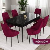 Canisa Concept Eta Serisi 80 x 132 cm Açılabilir Mdf Mutfak Masa Takımısiyah Mermer Desen Masa 6 Sandalye - 80x132 - Mürdüm