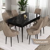 Canisa Concept Eta Serisi 80 x 132 cm Açılabilir Mdf Yemek Odası Masa Takımısiyah Mermer Desen Masa 6 Sandalye - Cappuccino