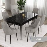 Canisa Concept Eta Serisi 80 x 132 cm Açılabilir Mdf Yemek Odası Masa Takımısiyah Mermer Desen Masa 6 Sandalye - Gri