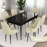 Canisa Concept Eta Serisi 80 x 132 cm Açılabilir Mdf Yemek Odası Masa Takımısiyah Mermer Desen Masa 6 Sandalye - Krem
