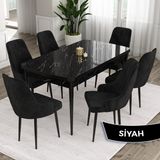 Canisa Concept Eta Serisi 80 x 132 cm Açılabilir Mdf Yemek Odası Masa Takımısiyah Mermer Desen Masa 6 Sandalye