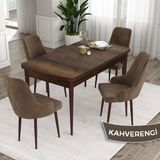 Canisa Concept Eta Serisi 80 x 132 cm Mdf Açılabilir Masa Takımı Barok Ahşap Desen Masa 4 Sandalye - 80x132 - Kahverengi