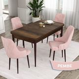 Canisa Concept Eta Serisi 80 x 132 cm Mdf Açılabilir Masa Takımı Barok Ahşap Desen Masa 4 Sandalye - 80x132 - Pembe