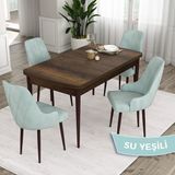 Canisa Concept Eta Serisi 80 x 132 cm Mdf Açılabilir Masa Takımı Barok Ahşap Desen Masa 4 Sandalye - 80x132 - Su Yeşili