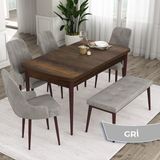 Canisa Concept Eta Serisi, 80 x 132 cm Mdf Açılabilir Masa Takımı, Barok Ahşap Desen Masa 4 Sandalye ve 1 Bench - Gri