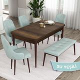 Canisa Concept Eta Serisi, 80 x 132 cm Mdf Açılabilir Masa Takımı, Barok Ahşap Desen Masa 4 Sandalye ve 1 Bench - Su Yeşili