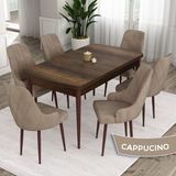 Canisa Concept Eta Serisi 80 x 132 cm Mdf Açılabilir Masa Takımı Barok Ahşap Desen Masa 6 Sandalye - 80x132 - Cappucino