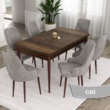 Canisa Concept Eta Serisi 80 x 132 cm Mdf Açılabilir Masa Takımı Barok Ahşap Desen Masa 6 Sandalye - 80x132 - Gri