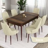 Canisa Concept Eta Serisi 80 x 132 cm Mdf Açılabilir Masa Takımı Barok Ahşap Desen Masa 6 Sandalye - 80x132 - Krem