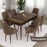 Canisa Concept Eta Serisi 80 x 132 cm Mdf Açılabilir Masa Takımı Barok Ahşap Desen Masa 6 Sandalye - Kahverengi