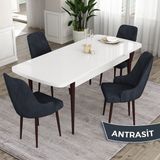 Canisa Concept Eta Serisi 80 x 132 cm Mdf Açılabilir Masa Takımı Beyaz Masa Kahve Ayak 4 Sandalye - 80x132 - Antrasit
