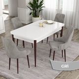 Canisa Concept Eta Serisi 80 x 132 cm Mdf Açılabilir Masa Takımı Beyaz Masa Kahve Ayak 4 Sandalye - 80x132 - Gri