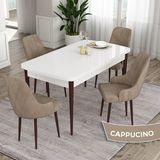 Canisa Concept Eta Serisi 80 x 132 cm Mdf Açılabilir Masa Takımı Beyaz Masa Kahve Ayak 4 Sandalye - Cappuccino