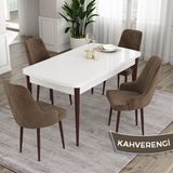 Canisa Concept Eta Serisi 80 x 132 cm Mdf Açılabilir Masa Takımı Beyaz Masa Kahve Ayak 4 Sandalye - Kahverengi