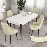 Canisa Concept Eta Serisi 80 x 132 cm Mdf Açılabilir Masa Takımı Beyaz Masa Kahve Ayak 4 Sandalye - Krem