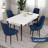 Canisa Concept Eta Serisi 80 x 132 cm Mdf Açılabilir Masa Takımı Beyaz Masa Kahve Ayak 4 Sandalye - Lacivert