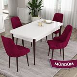 Canisa Concept Eta Serisi 80 x 132 cm Mdf Açılabilir Masa Takımı Beyaz Masa Kahve Ayak 4 Sandalye - Mürdüm