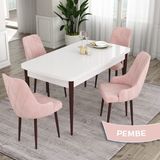 Canisa Concept Eta Serisi 80 x 132 cm Mdf Açılabilir Masa Takımı Beyaz Masa Kahve Ayak 4 Sandalye - Pembe