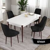 Canisa Concept Eta Serisi 80 x 132 cm Mdf Açılabilir Masa Takımı Beyaz Masa Kahve Ayak 4 Sandalye - Siyah