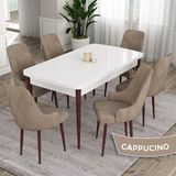 Canisa Concept Eta Serisi 80 x 132 cm Mdf Açılabilir Masa Takımı Beyaz Masa Kahve Ayak 6 Sandalye - 80x132 - Cappucino