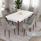 Canisa Concept Eta Serisi 80 x 132 cm Mdf Açılabilir Masa Takımı Beyaz Masa Kahve Ayak 6 Sandalye - Gri