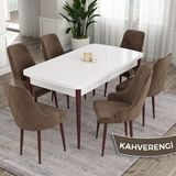 Canisa Concept Eta Serisi 80 x 132 cm Mdf Açılabilir Masa Takımı Beyaz Masa Kahve Ayak 6 Sandalye - Kahverengi